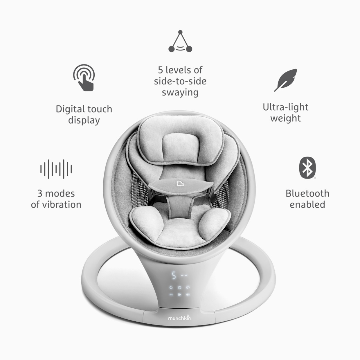 Munchkin Vibration Baby Swing - Bluetooth-Enabled Smart Seat with Music and Motion.