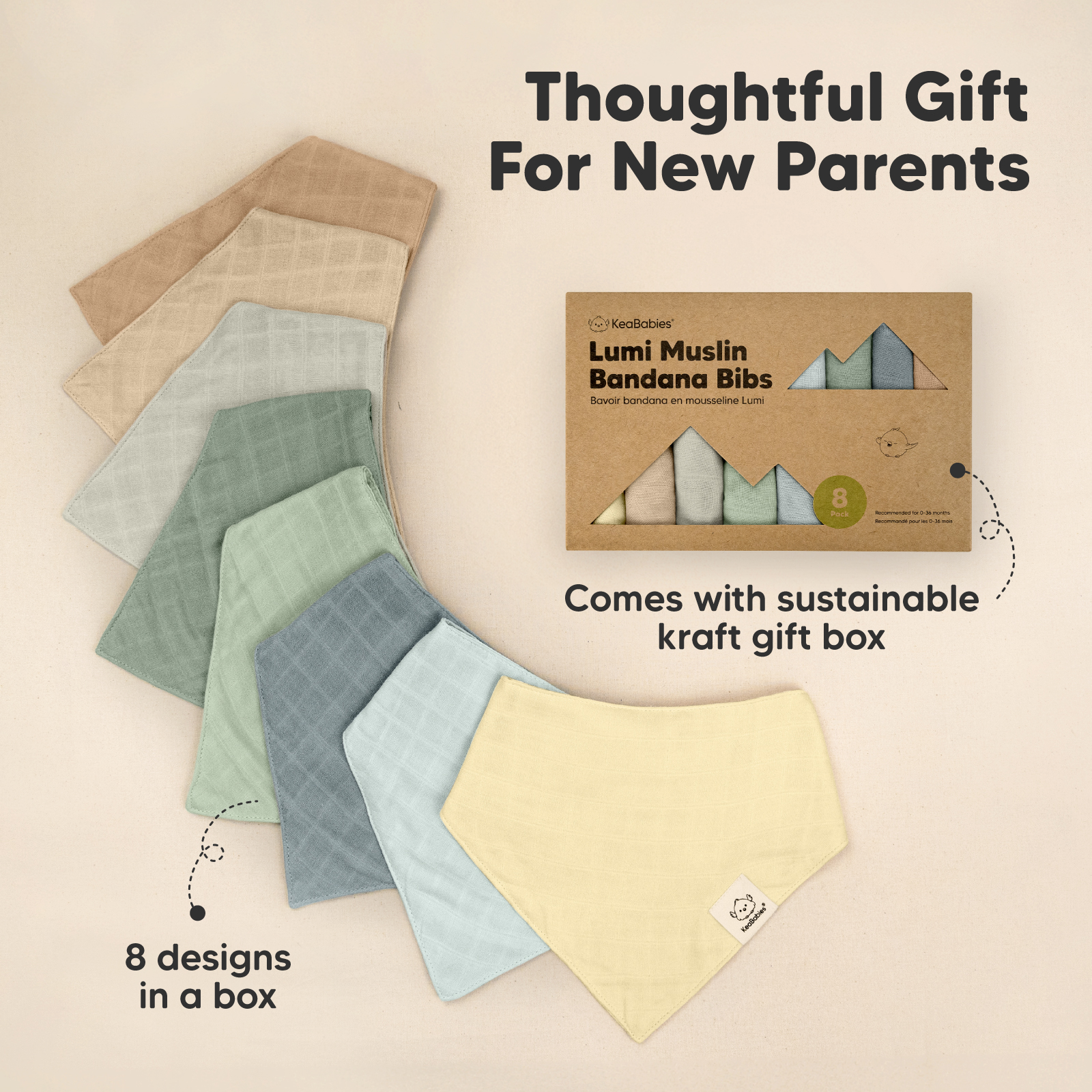 KeaBabies Lumi Muslin Bandana Bibs (8 Pack) - Lavender, 8.