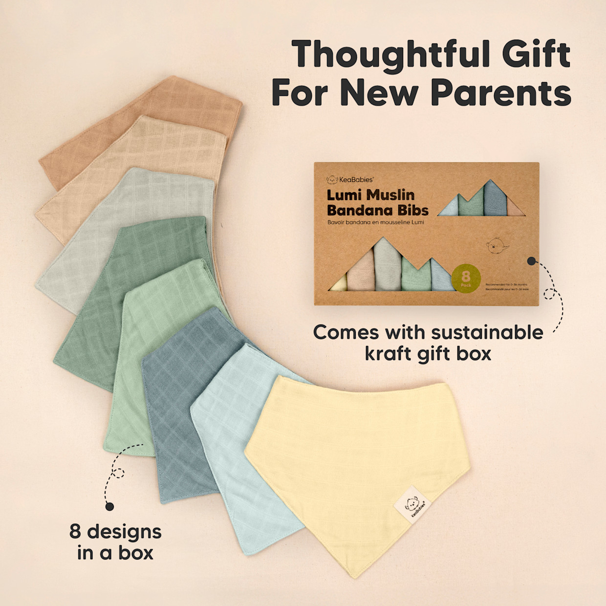 KeaBabies Lumi Muslin Bandana Bibs (8 Pack) - Lavender, 8.