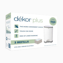 Diaper Dekor Plus Diaper Pail Refills | 2 Count | Most Economical Refill System | Quick & Easy to Replace | No Preset Bag Size Use Only What You Need | Exclusive End-of-Liner Marking