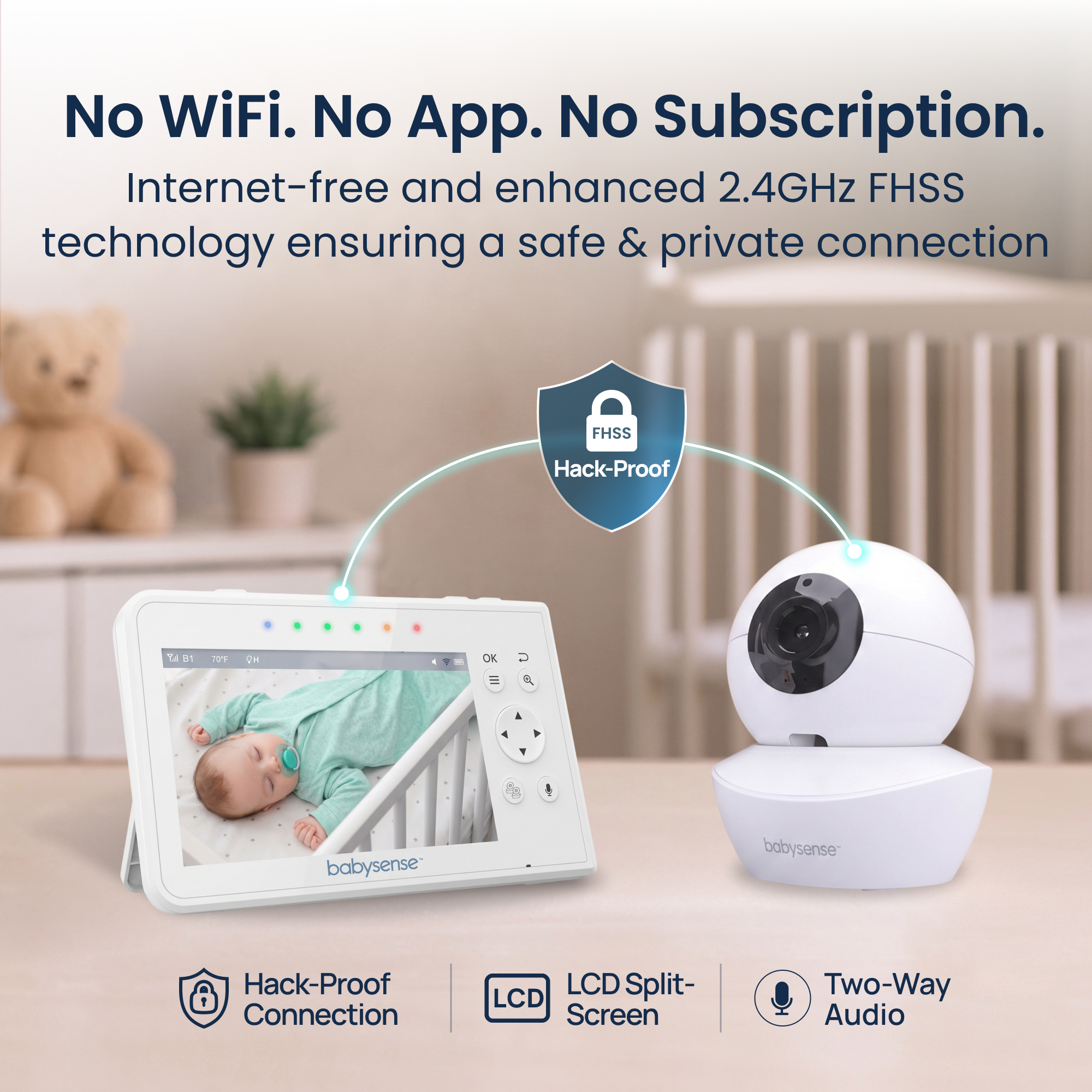Babysense Non-WiFi Split Screen Video Baby Monitor V43.