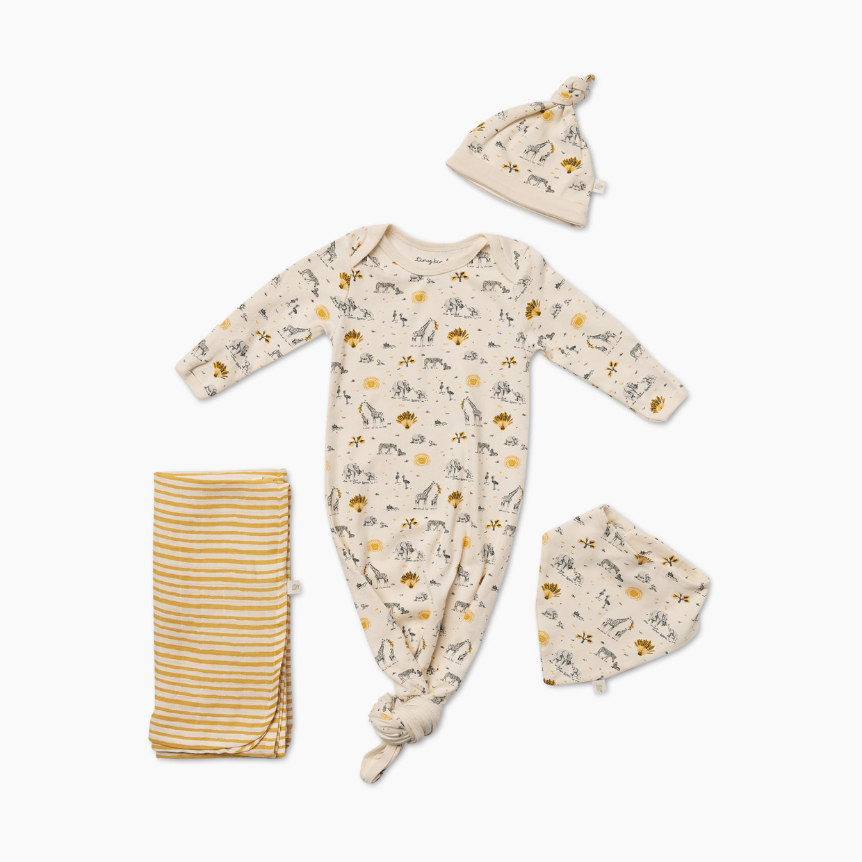 Tiny Kind The Knotted Gown 4 Piece Set - Safari Family, 0-3 M.
