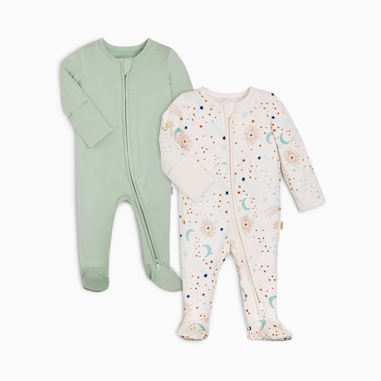 Tiny Kind Bamboo Viscose Zipper Footie (2 Pack) - Sage/Celestial, Newborn.