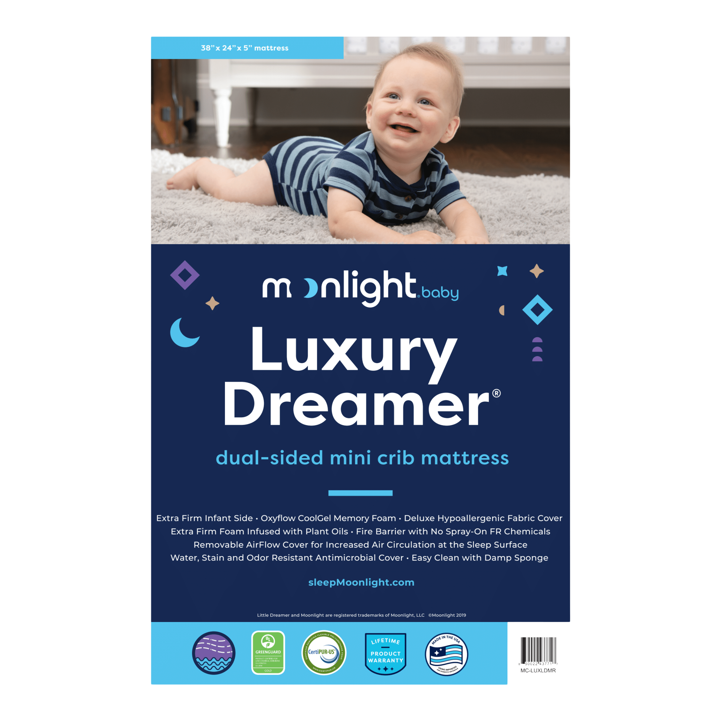 Moonlight Slumber Mini Crib Size Luxury Dreamer Mattress - White.