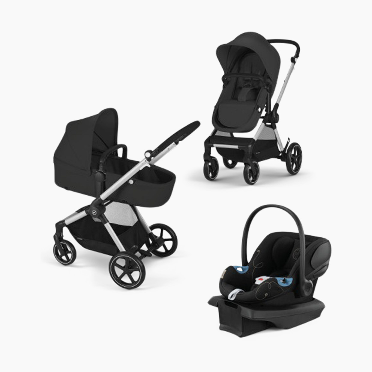 Cybex EOS 5-in-1 Travel System Stroller + Lightweight Aton G Infant Car Seat - Moon Black.