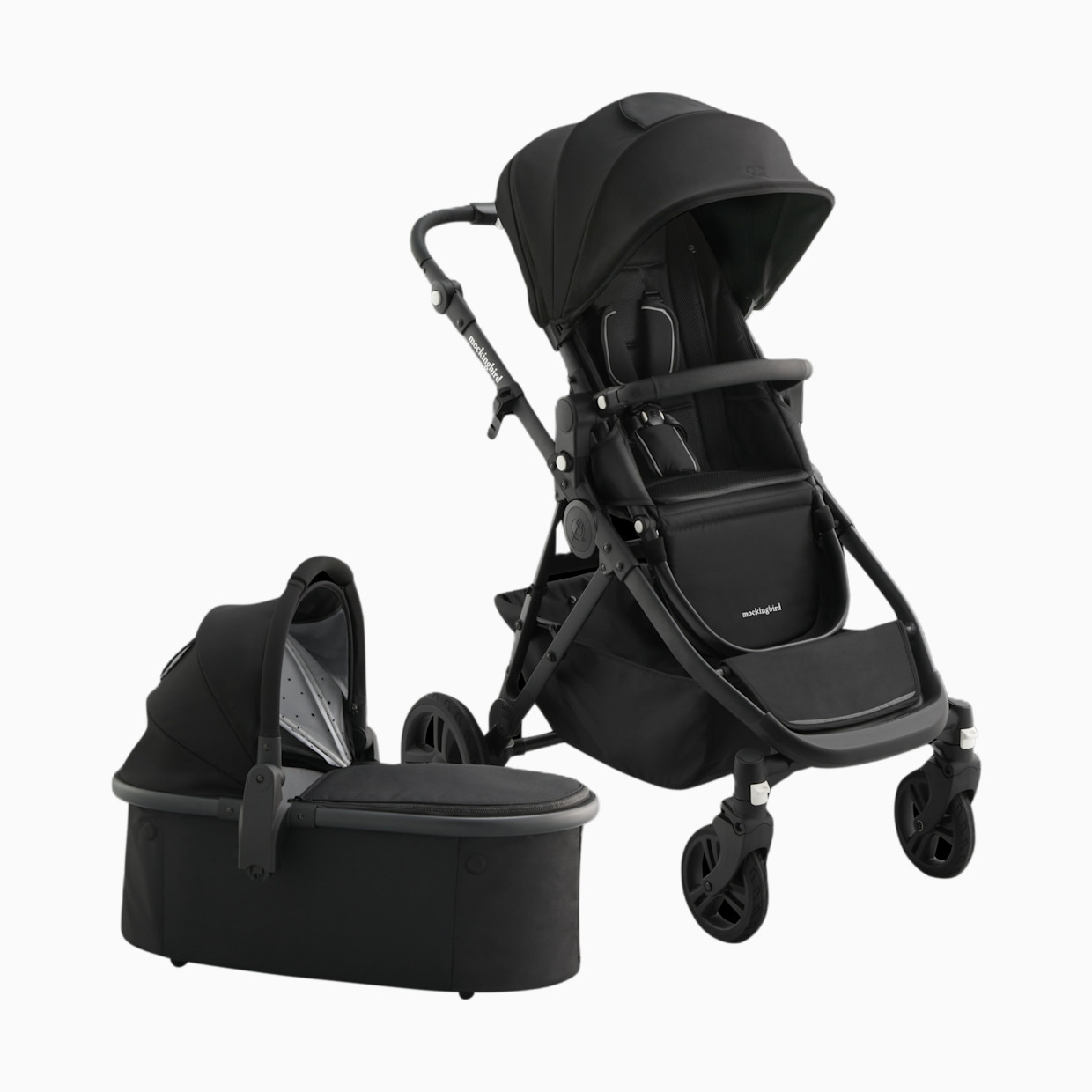 Mockingbird Single-to-Double Stroller 3.0 and Bassinet Bundle - Black.
