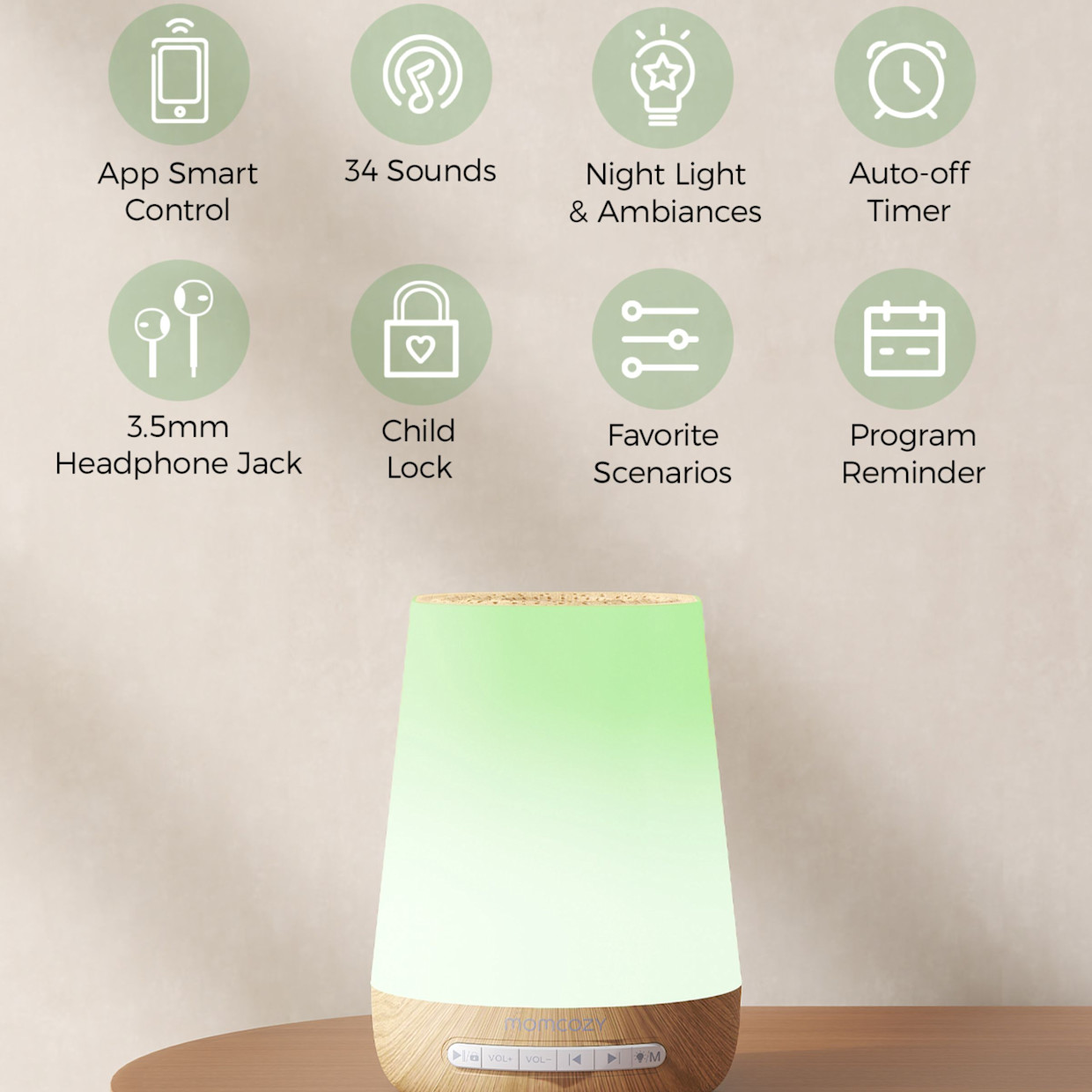 Momcozy Smart App White Noise Machine - Wood Grain.