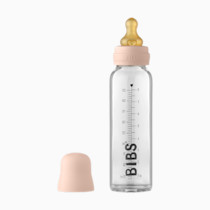 BIBS Baby Glass Bottle Complete Set 225 ml | BPA Free Natural Rubber | Made in Denmark | Blush