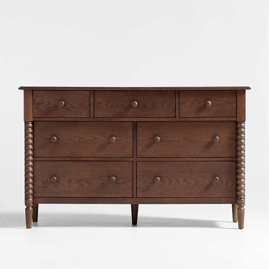 Jenny Lind 54" Deep Brown Wood Wide 7-Drawer Kids Dresser