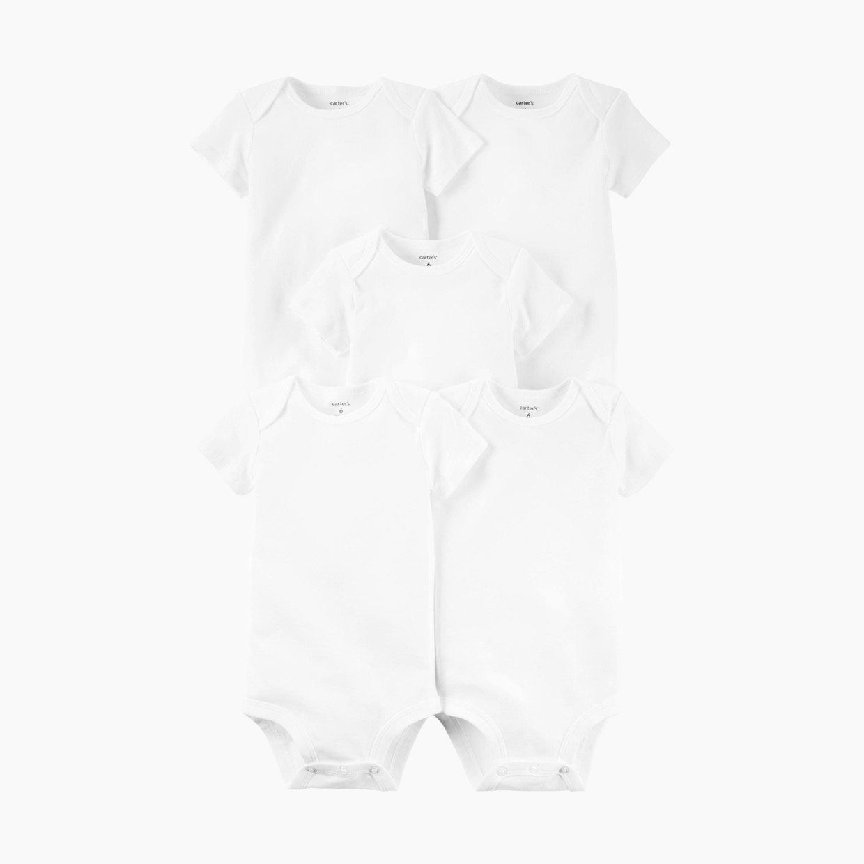 Carter's Short-Sleeve Original Bodysuits (5 Pack) - White, 3 M.