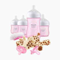 Philips Avent Natural Baby Bottle with Natural Response Nipple, Pink Baby Gift Set with Snuggle, SCD838/03
