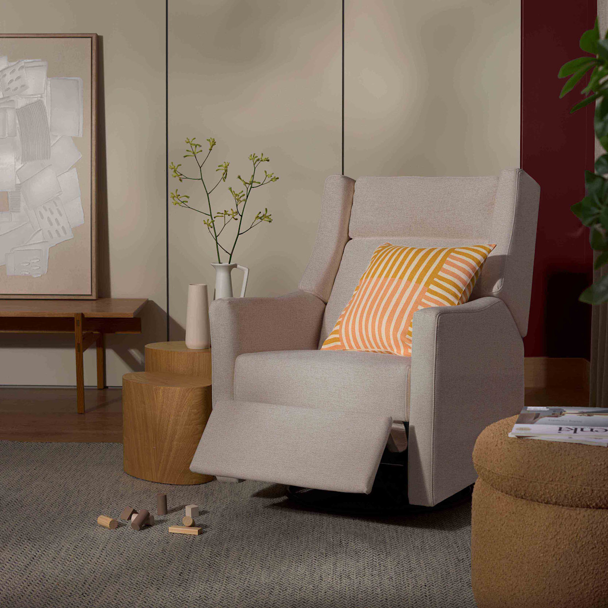babyletto Kiwi Plus Power Recliner and Swivel Glider - Performance Beach Eco-Weave.
