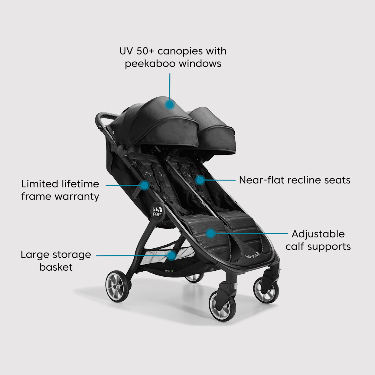 Baby Jogger City Tour 2 Double Stroller - Jet.