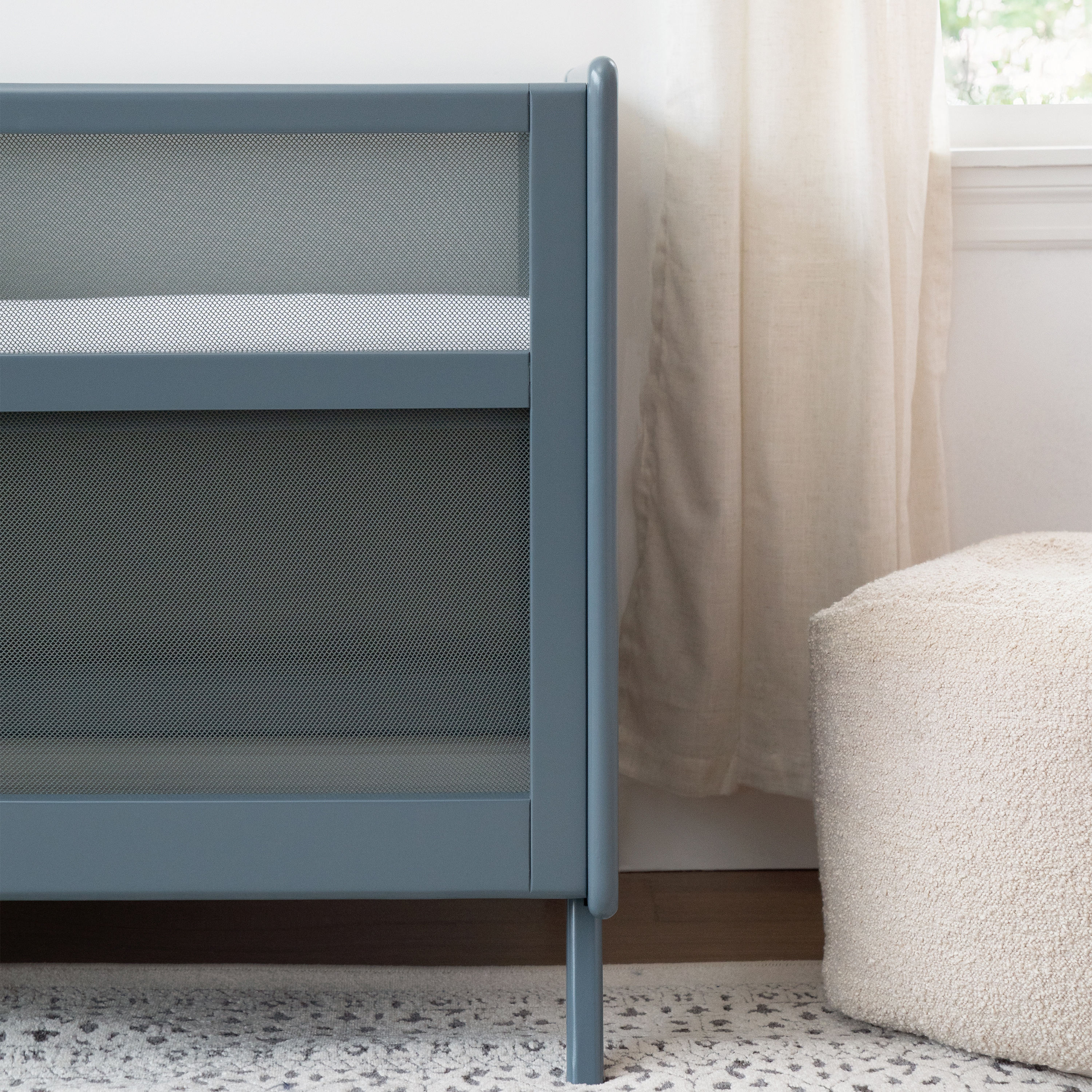 Halo 2-in-1 Breathable Mesh Convertible Mini Crib with Mattress - Slate Blue.