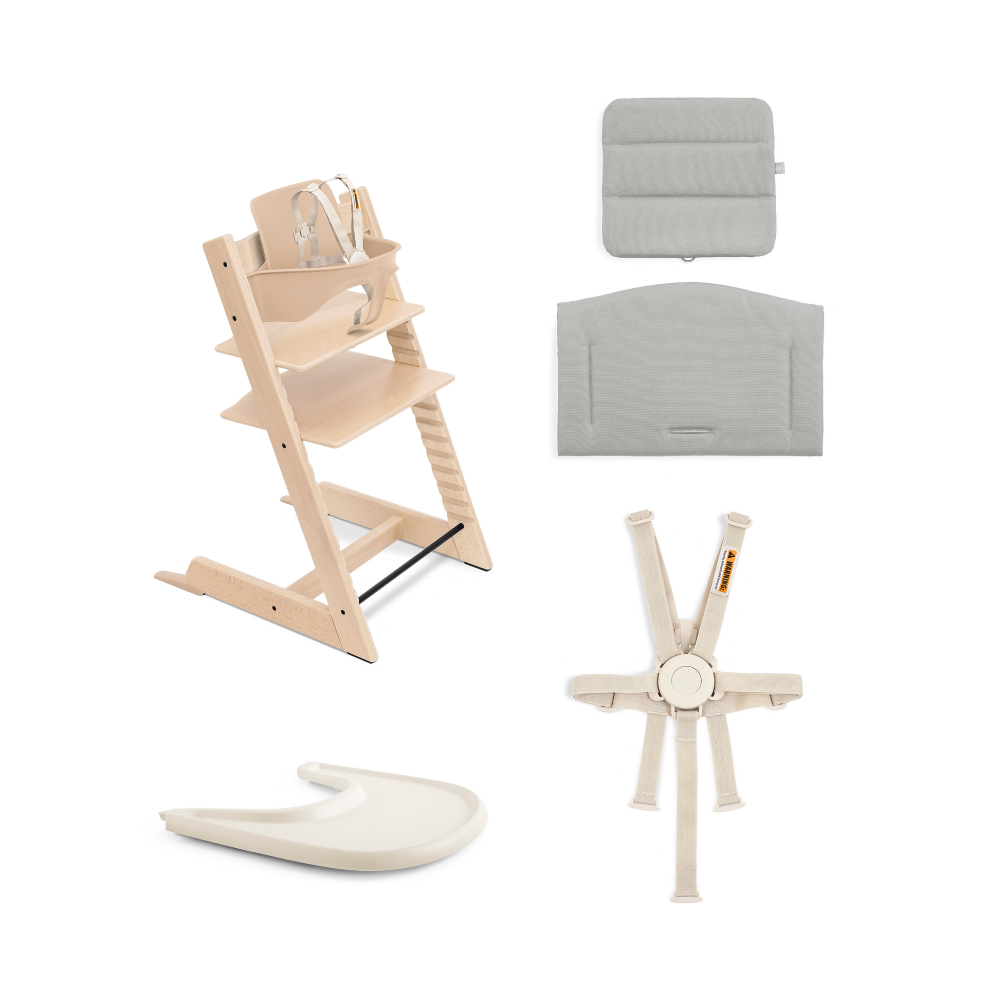 Stokke Tripp Trapp High Chair Complete² - Natural / Anthracite Cushion/ Vanilla White Tray.