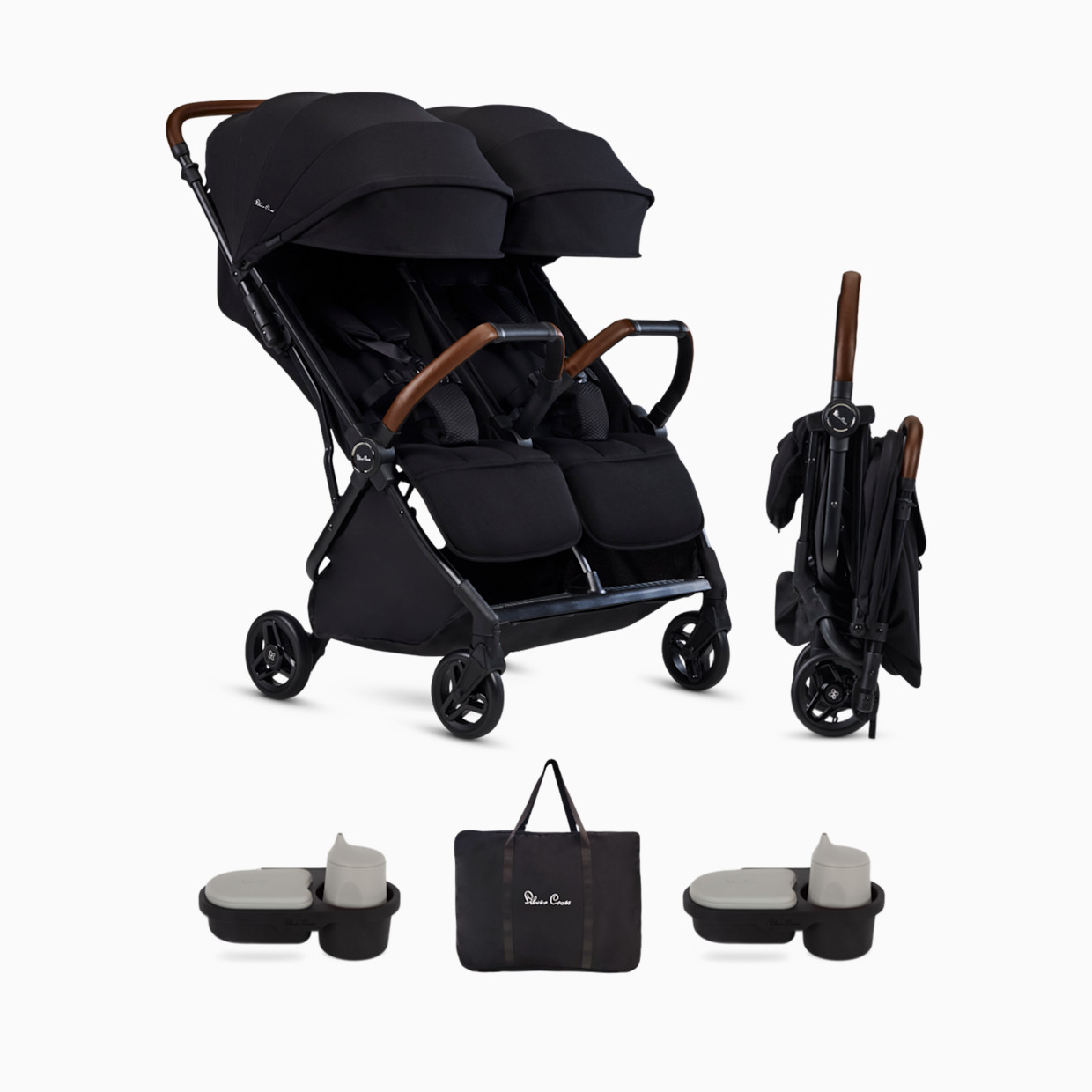 Silver Cross Jet Double Stroller and Accessory Bundle - Black.
