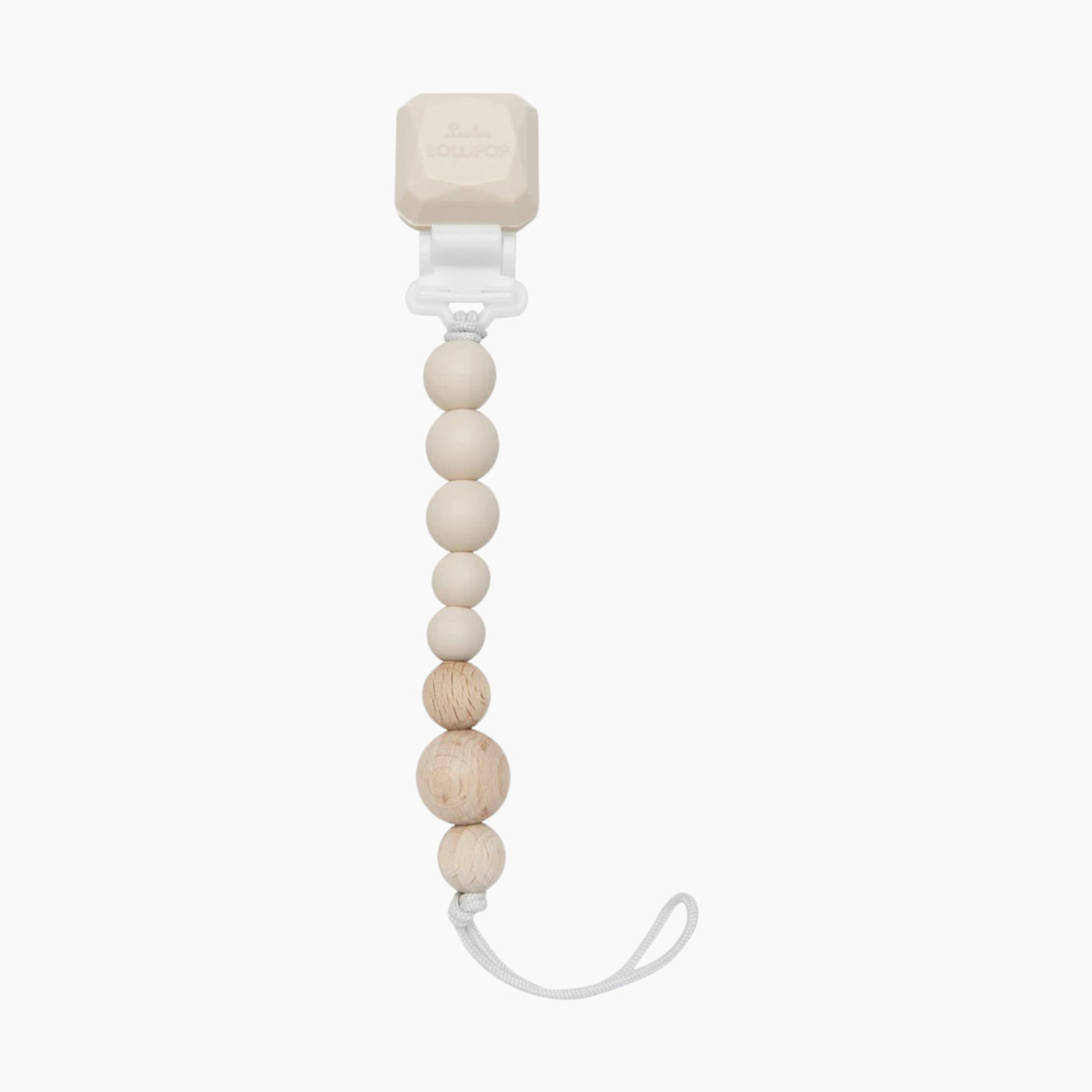 Loulou Lollipop Color Pop Silicone and Wood Pacifier Clip - Coconut Cream.