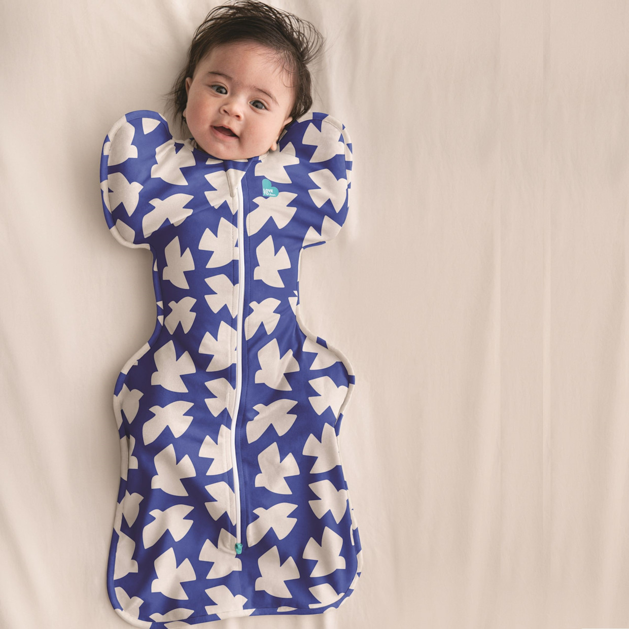 Love to Dream Printed Swaddle Up Original 1.0 TOG - Cobalt -Paper Birds, Medium.