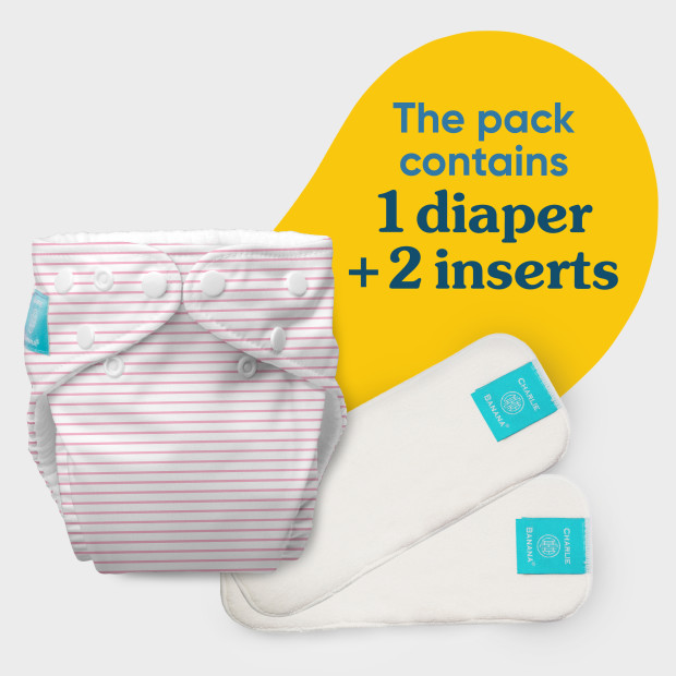 Charlie Banana One-size Reusable Cloth Diaper with 2 Reusable Inserts - Pink Stripes.