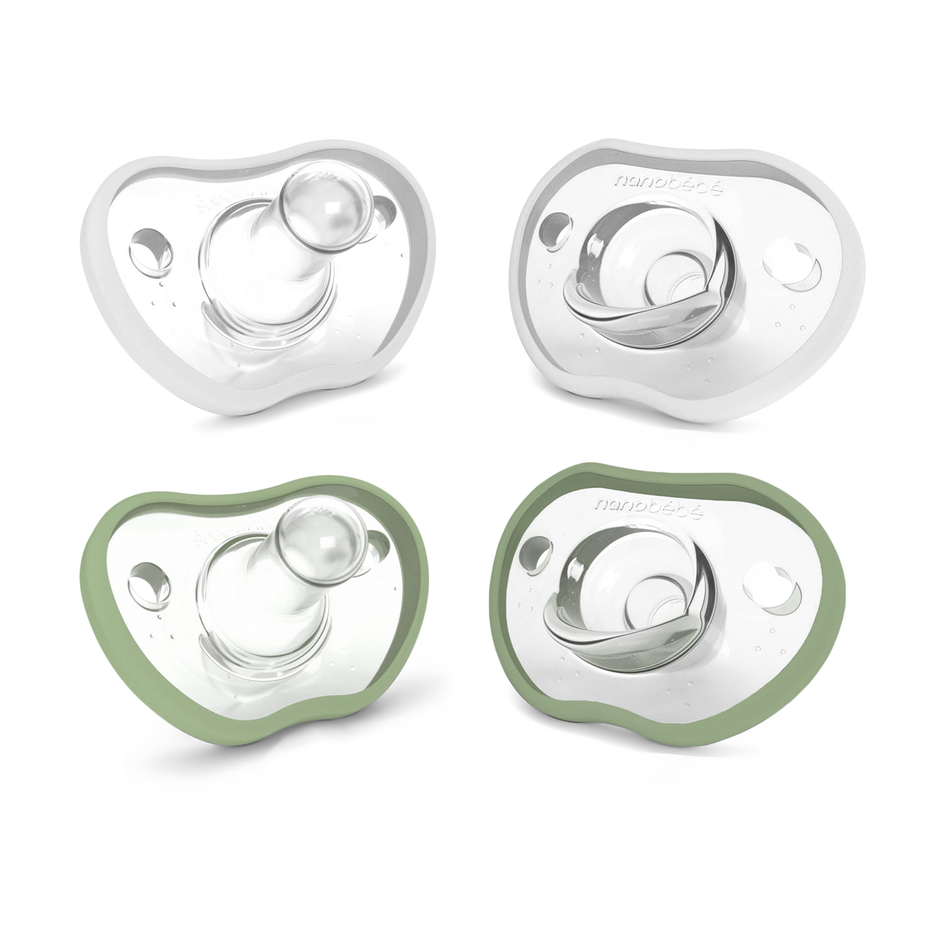 Nanobebe Flexy Pacifier (4 Pack) - Sage And White, 0-3 Months, 4
