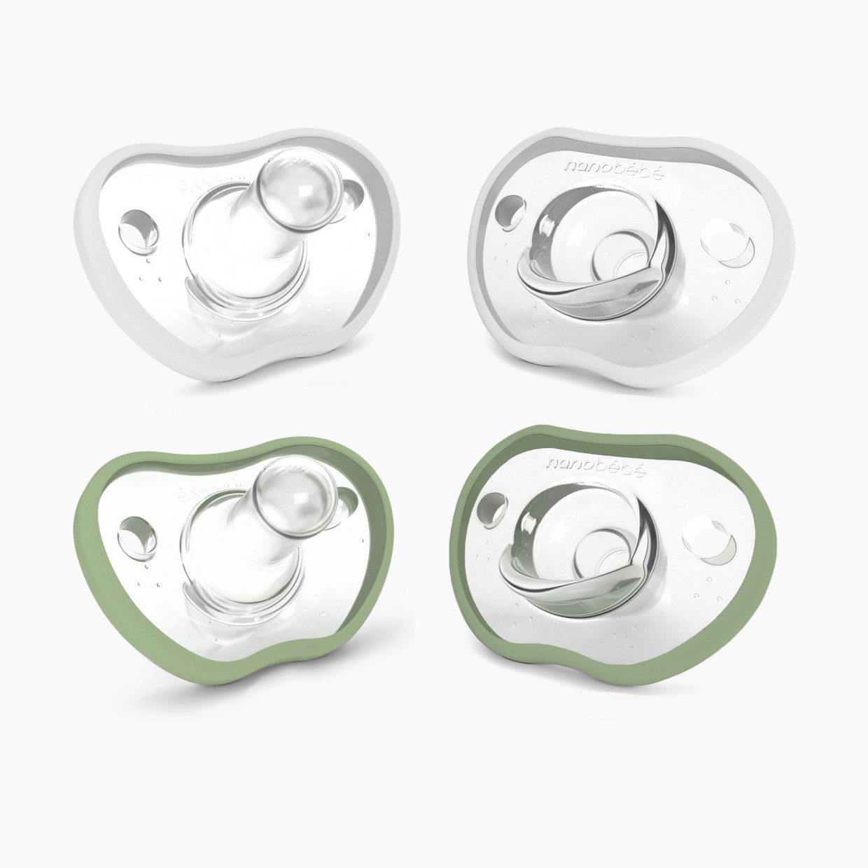 Nanobebe Flexy Pacifier (4 Pack) - Sage And White, 0-3 Months, 4.