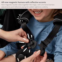 Close-up of magnetic harness buckles