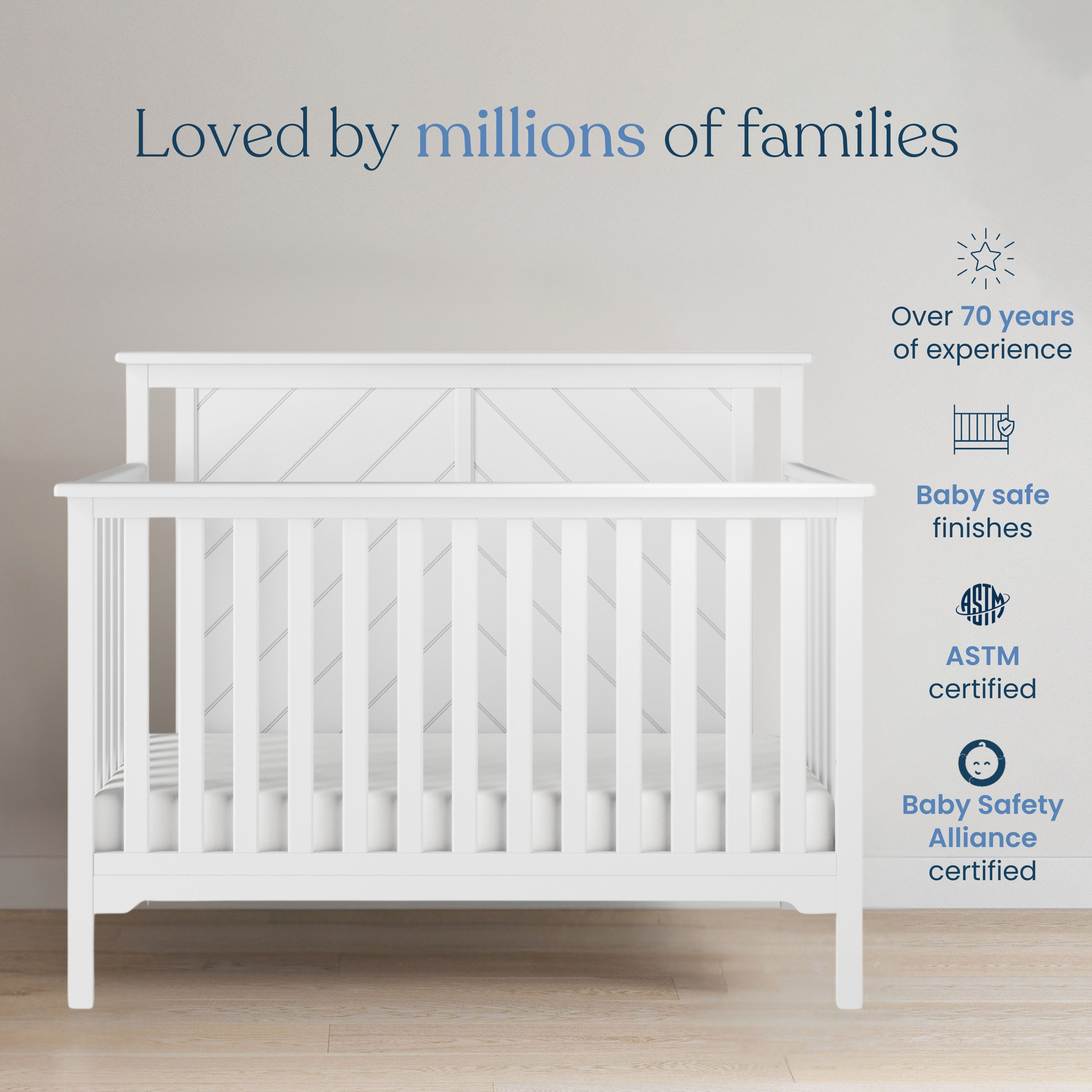Child Craft Hampton Flat Top 4-In-1 Convertible Crib - Matte White.