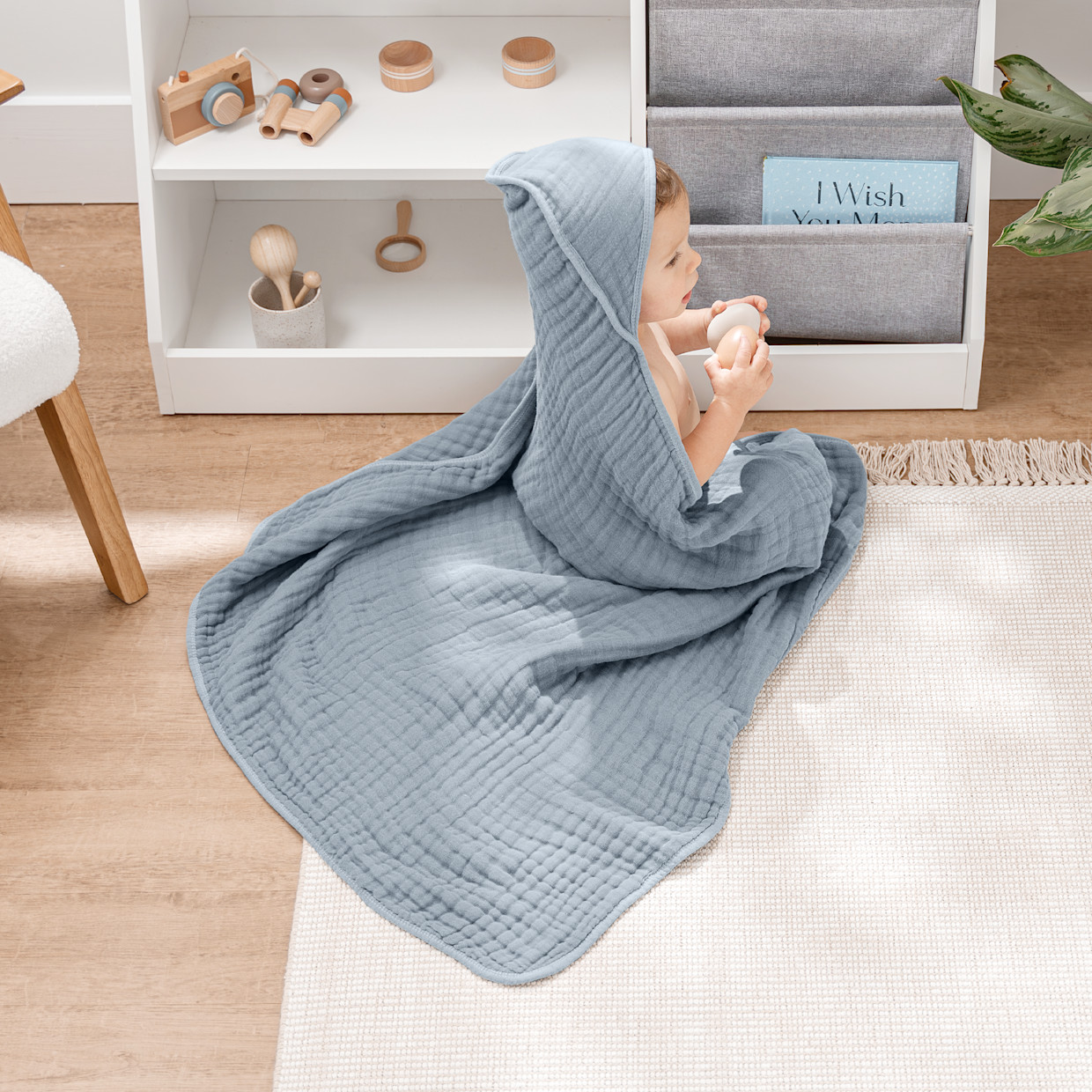 Comfy Cubs Cotton Muslin Hooded Baby Towel (2 Pack) - Pacific Blue And Fern.
