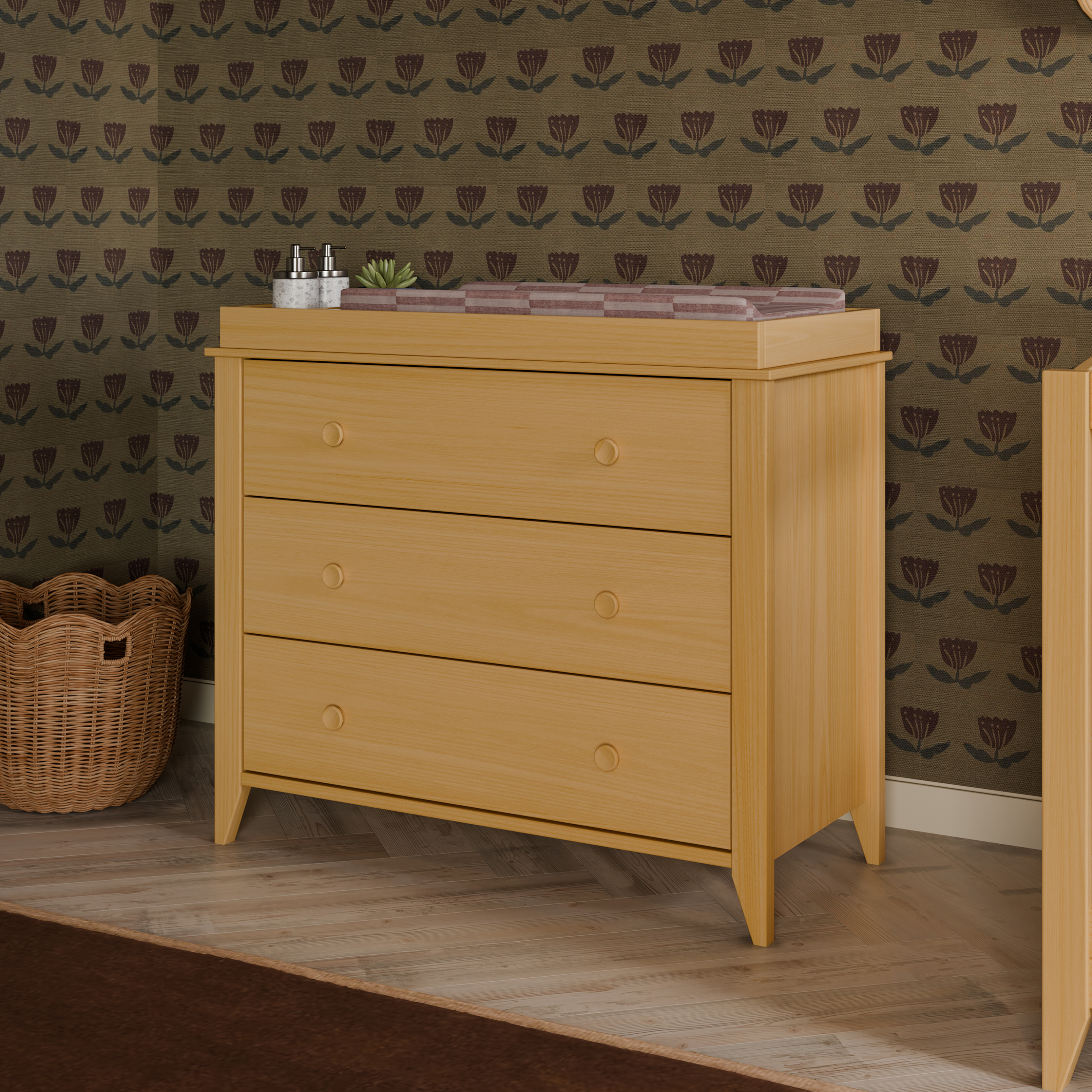 babyletto Sprout 3-Drawer Changer Dresser with Removable Changing Tray - Honey.