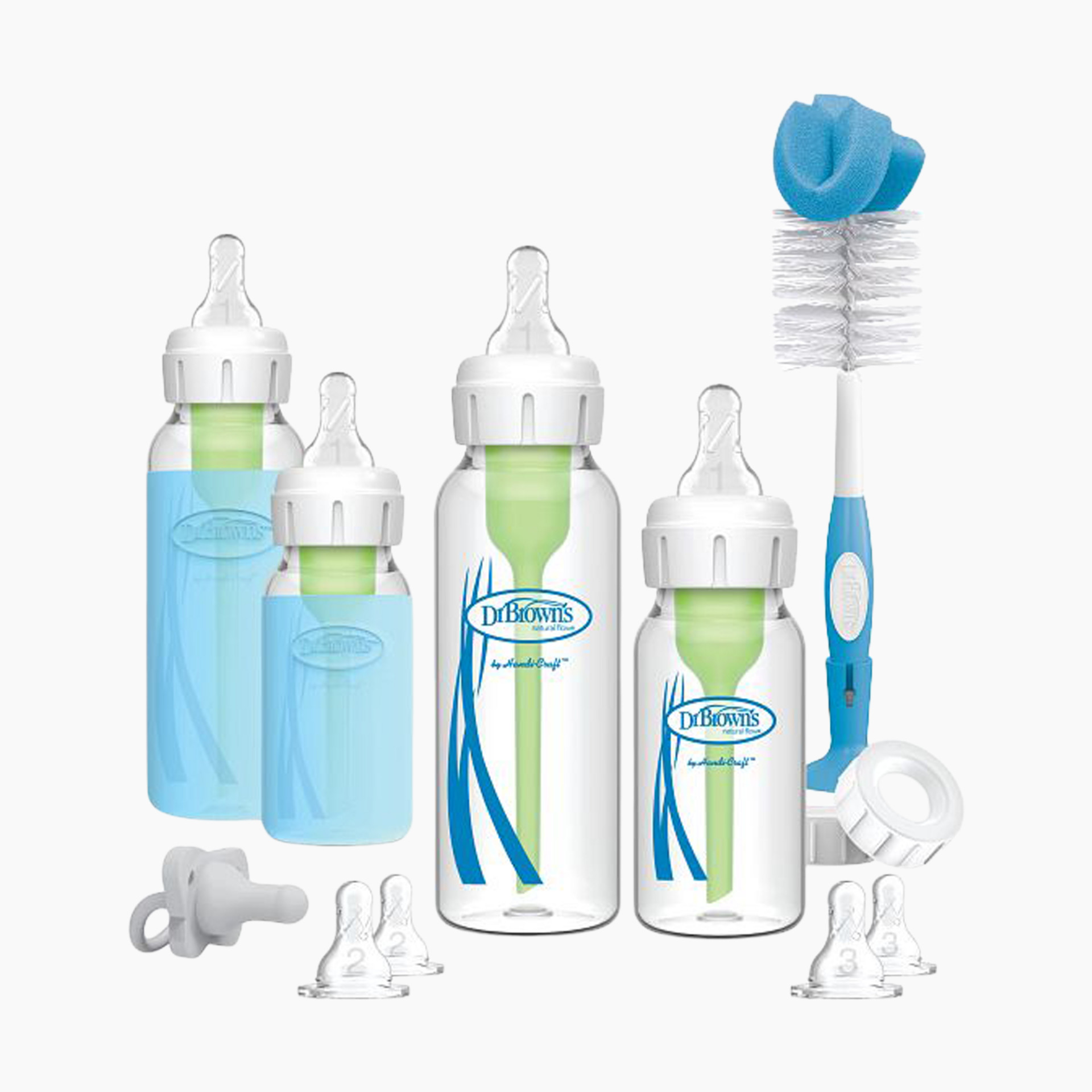 Dr. Brown's Natural Flow Anti-Colic Options+ Narrow Baby Bottle Gift Set  with Advantage Pacifier, and Bottle Travel Caps
