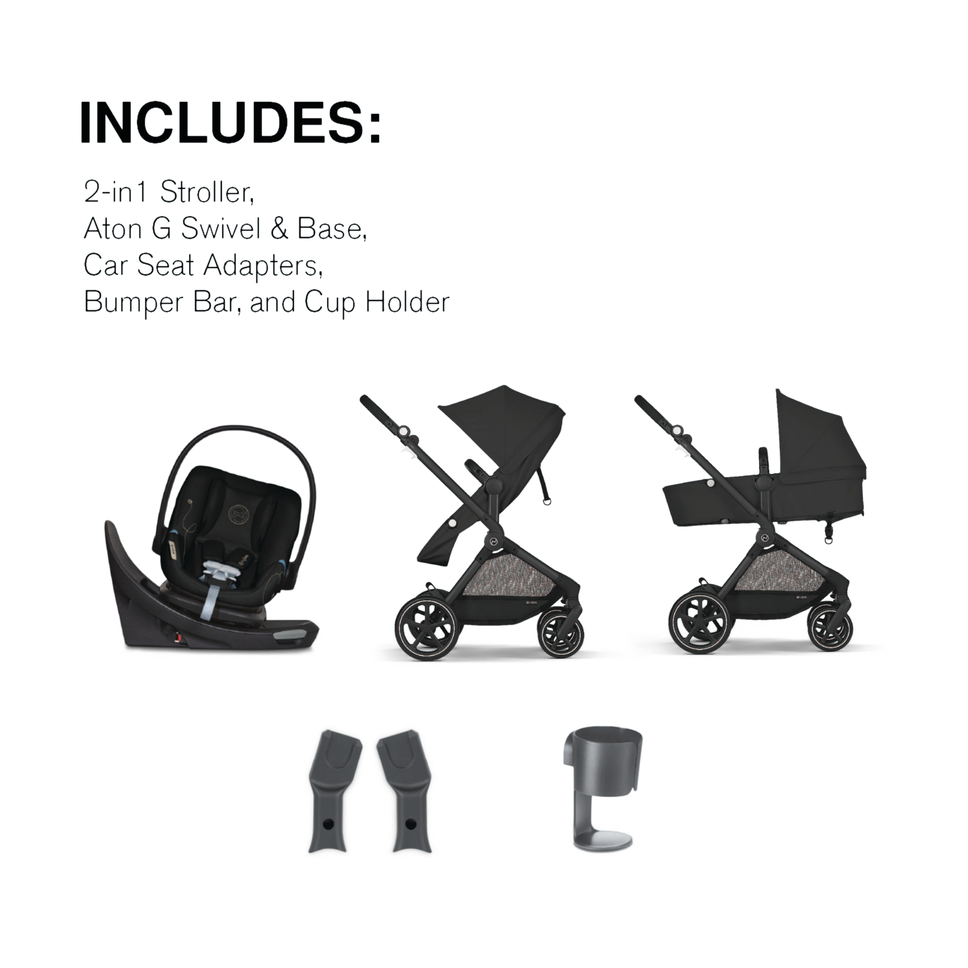 Cybex EOS 5-in-1 Travel System Stroller + Lightweight Aton G Swivel Infant Car Seat.