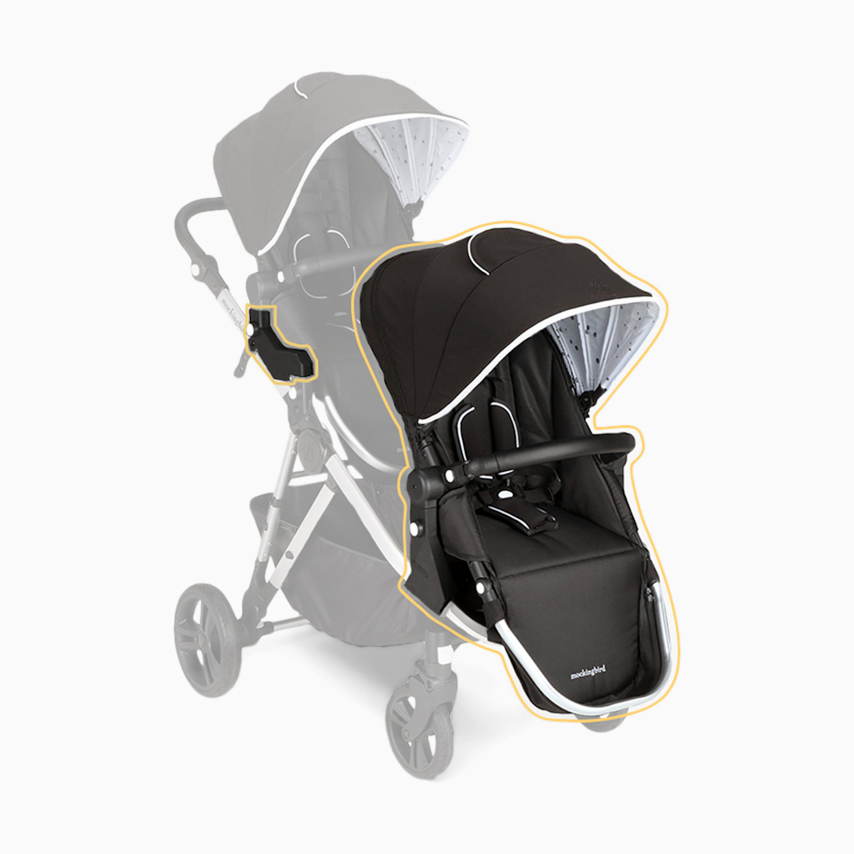 Mockingbird 2nd Seat Kit 2.0 - Black/Watercolor Canopy With Black Leather (2020).