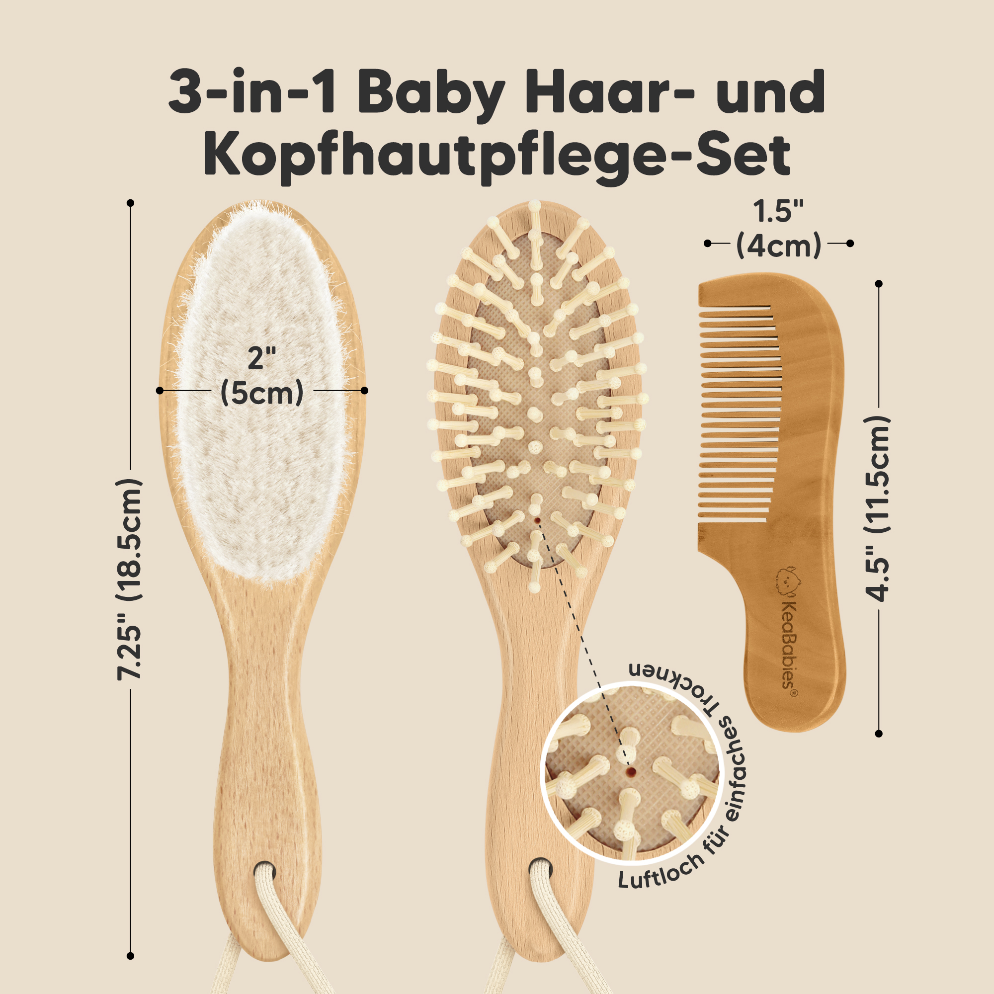 KeaBabies Baby Hairbrush Set - Walnut.