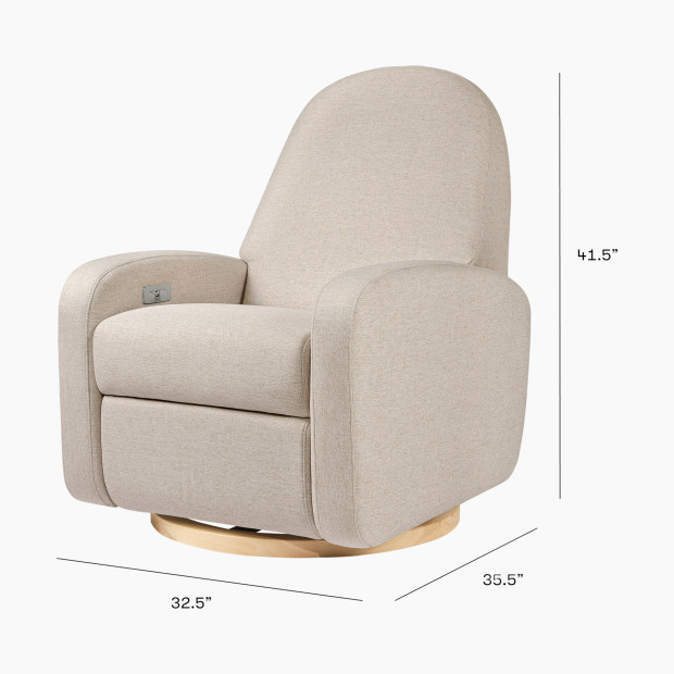 babyletto Nami Electronic Recliner and Swivel Glider Recliner in Eco-Performance Fabric - Performance Beach Eco-Weave With Light Wood Base.