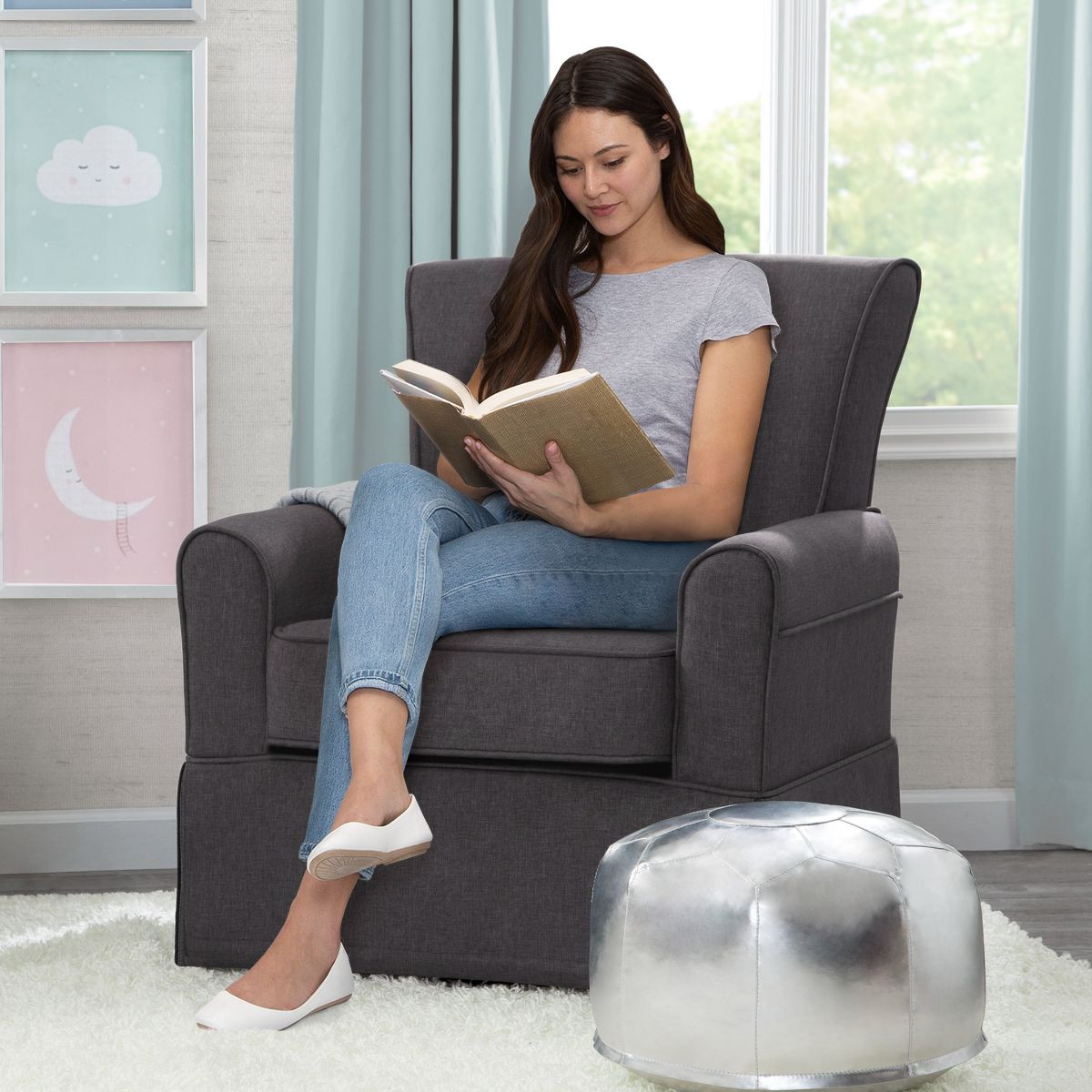 Delta Children Epic Nursery Glider Swivel Rocker Chair - Charcoal Grey.