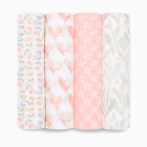 aden + anais Essentials Swaddle Blanket, Boutique Muslin Blankets for Girls & Boys, Baby Receiving Swaddles, Ideal Newborn & Infant Swaddling Set, Perfect Shower Gifts, 4 Pack, Piece of My Heart