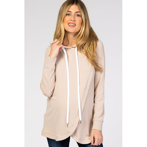 Pink Blush Light Taupe Layered Front Maternity/Nursing Fleece Hoodie.