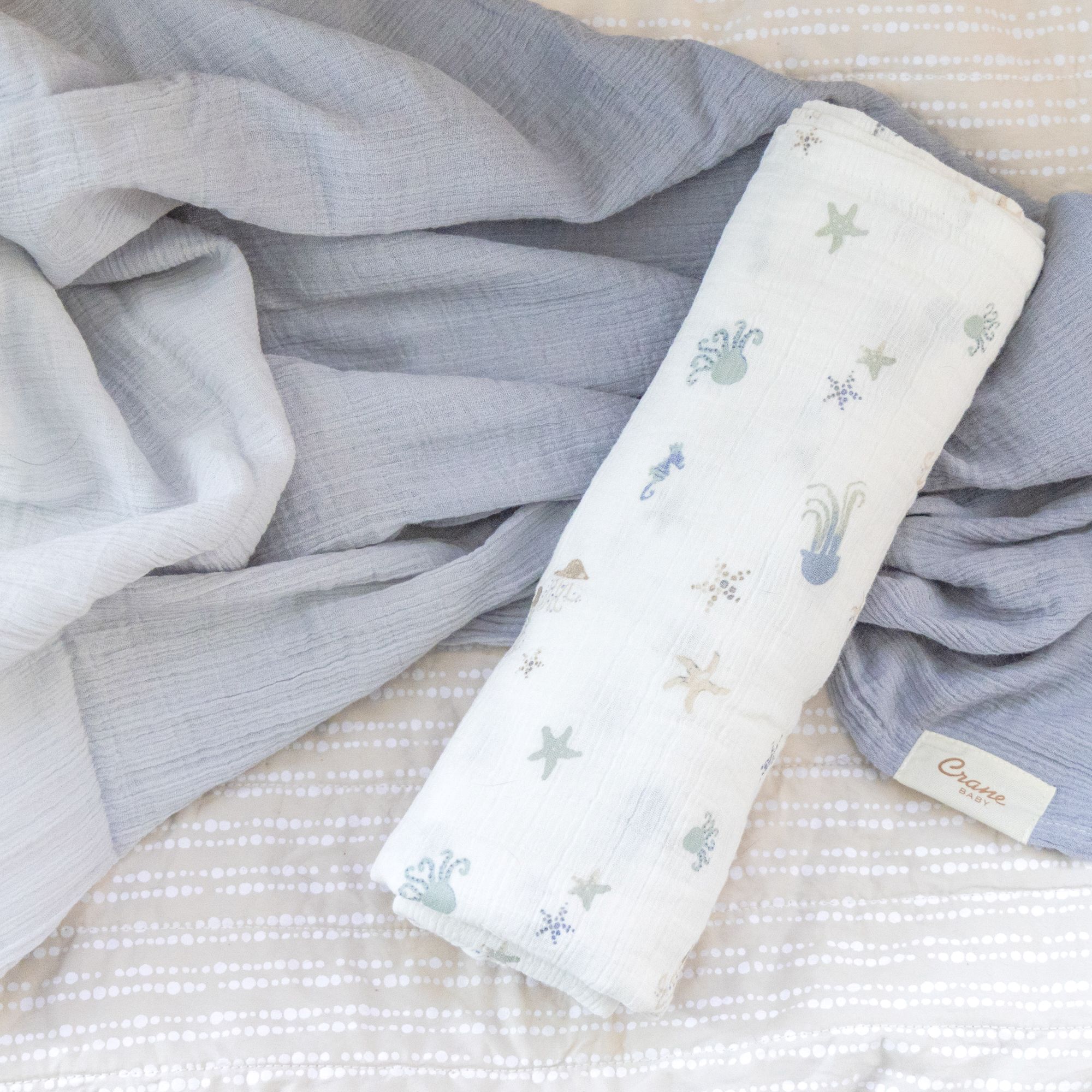 Crane Baby Cotton Muslin Swaddles (2 Pack) - Cove Sea Life.