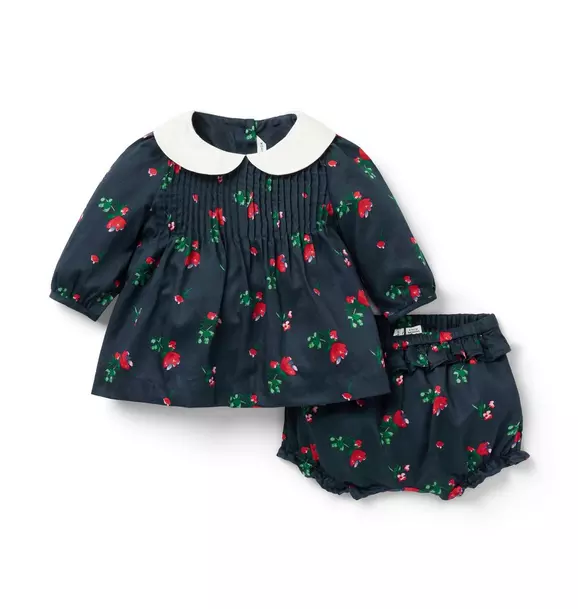 Janie and Jack Baby Maritime Navy Floral Baby Floral Pintuck Matching Set.