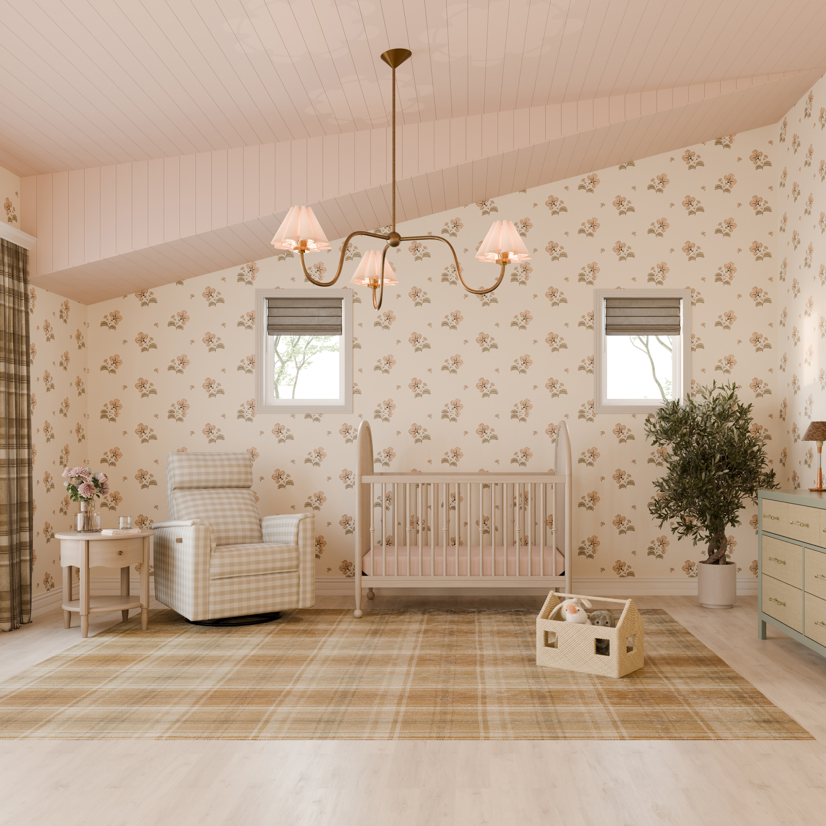 Namesake Willa Pro Power Recliner and Swivel Glider - Tan Gingham.