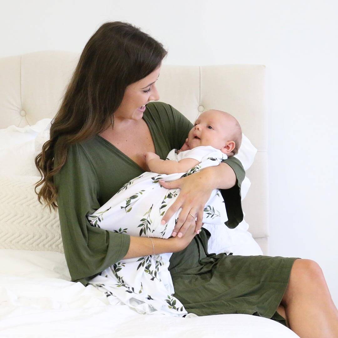 Solid Olive Bamboo Knit Maternity Robe.
