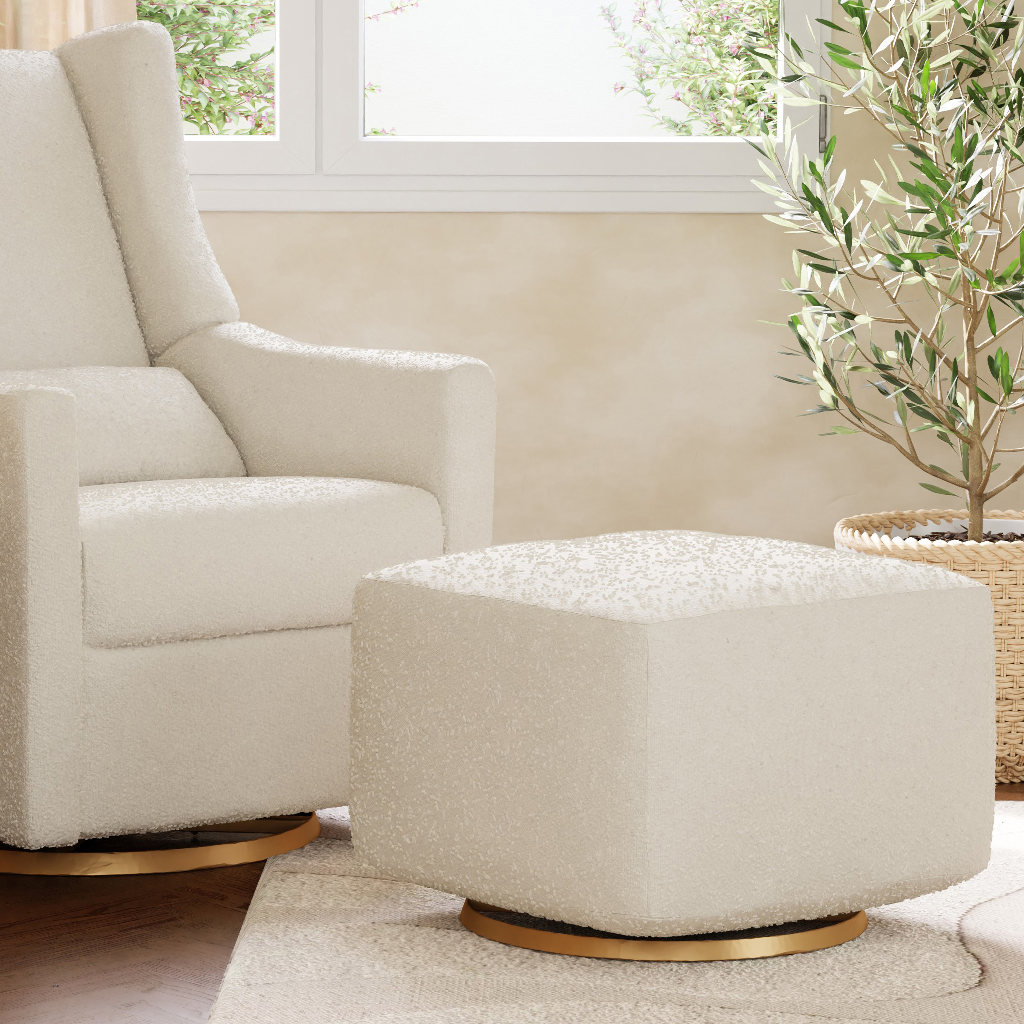 babyletto Kiwi Gliding Ottoman - Ivory Boucle With Gold Base.