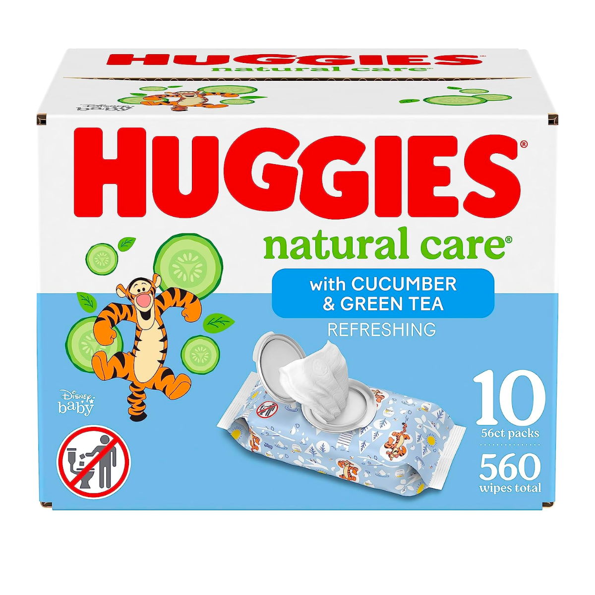 Huggies Natural Care Cucumber, Aloe and Vitamin E Baby Wipes, Hypoallergenic, Scented, 10 Flip-Top Packs (560 Wipes Total), Packaging May Vary