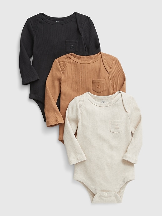 GAP Organic Cotton Ribbed Pocket Bodysuit (3-Pack) in oatmeal heather - $24.00.