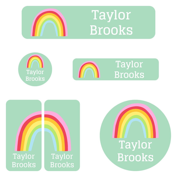 name bubbles Rainbows Daycare Labels Pack.