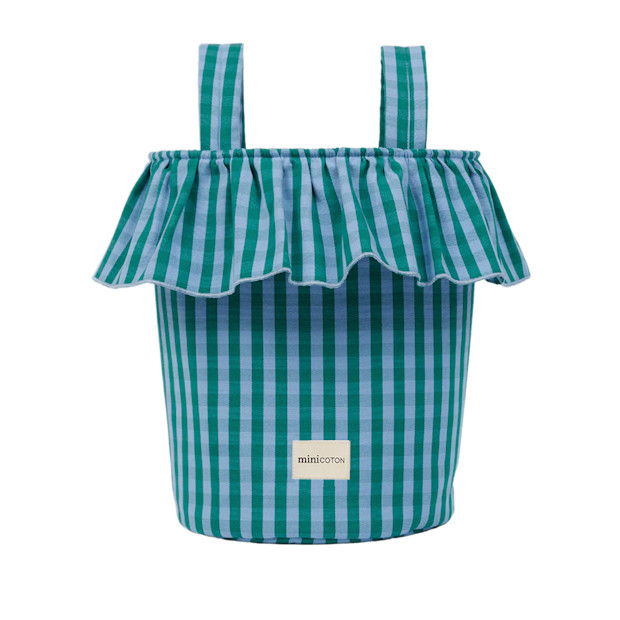 minicoton Basket Vichy - Green + Sky Blue.