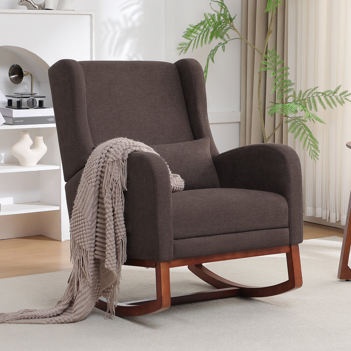 Wide Rocking Chair with Solid Wood Leg and Footrest.