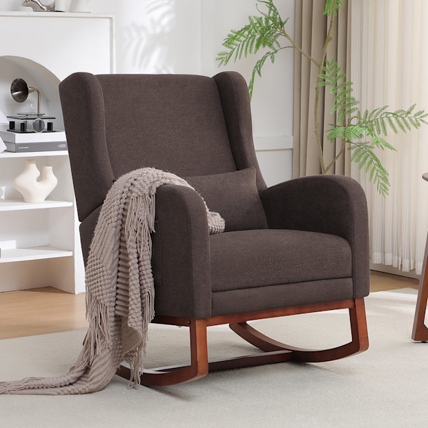 Wide Rocking Chair with Solid Wood Leg and Footrest.