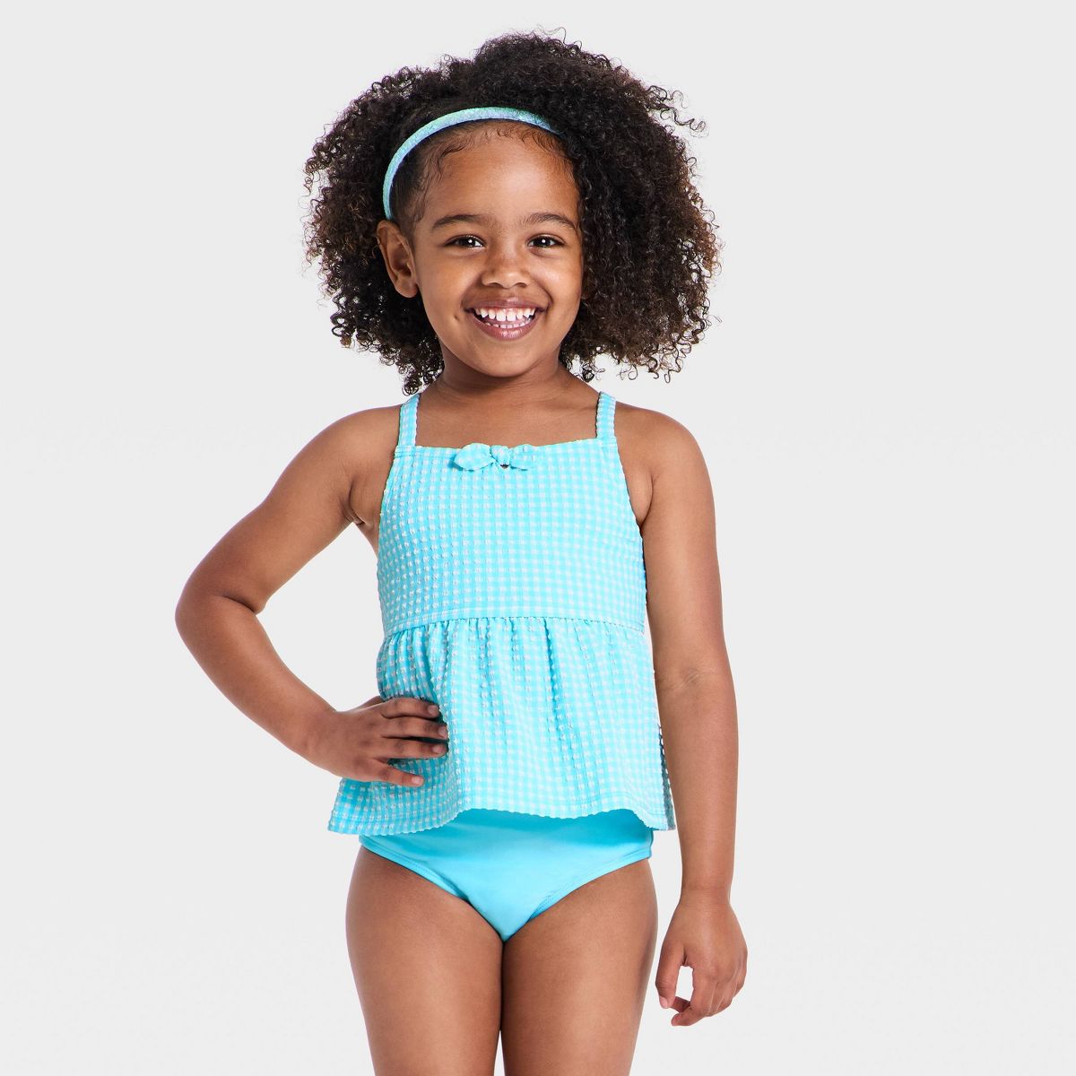 Gingham Ruffle Tankini .