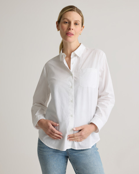 Quince 100% Organic Cotton Poplin Maternity Long Sleeve Shirt.